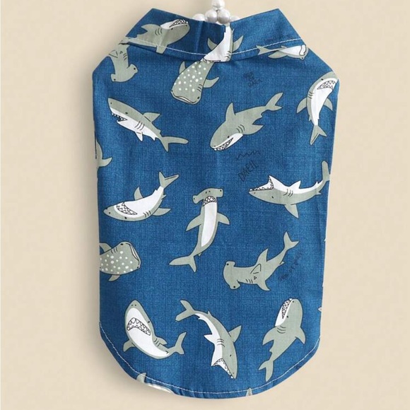 🟢 FREE WITH ANY PURCHASE OVER $10. Shark Print Button Up Shirt for Dog / Cat - Picture 2 of 4